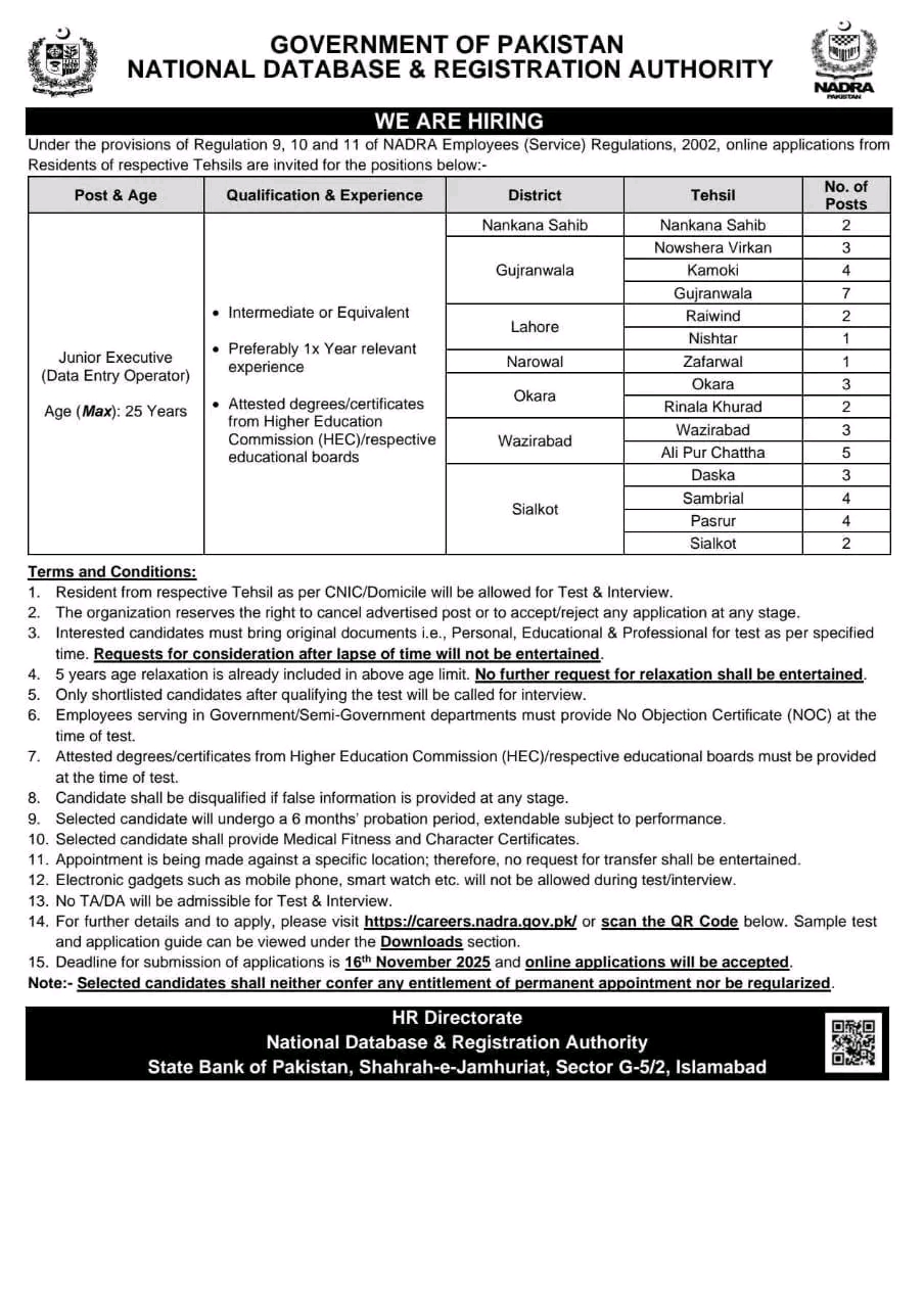  NADRA Junior Executive Jobs 2025