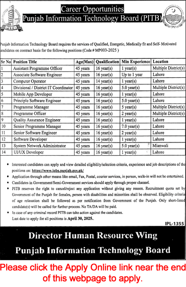  Punjab Information Technology Board (PITB) Jobs April 2025 | Apply Online for IT & Software Vacancies