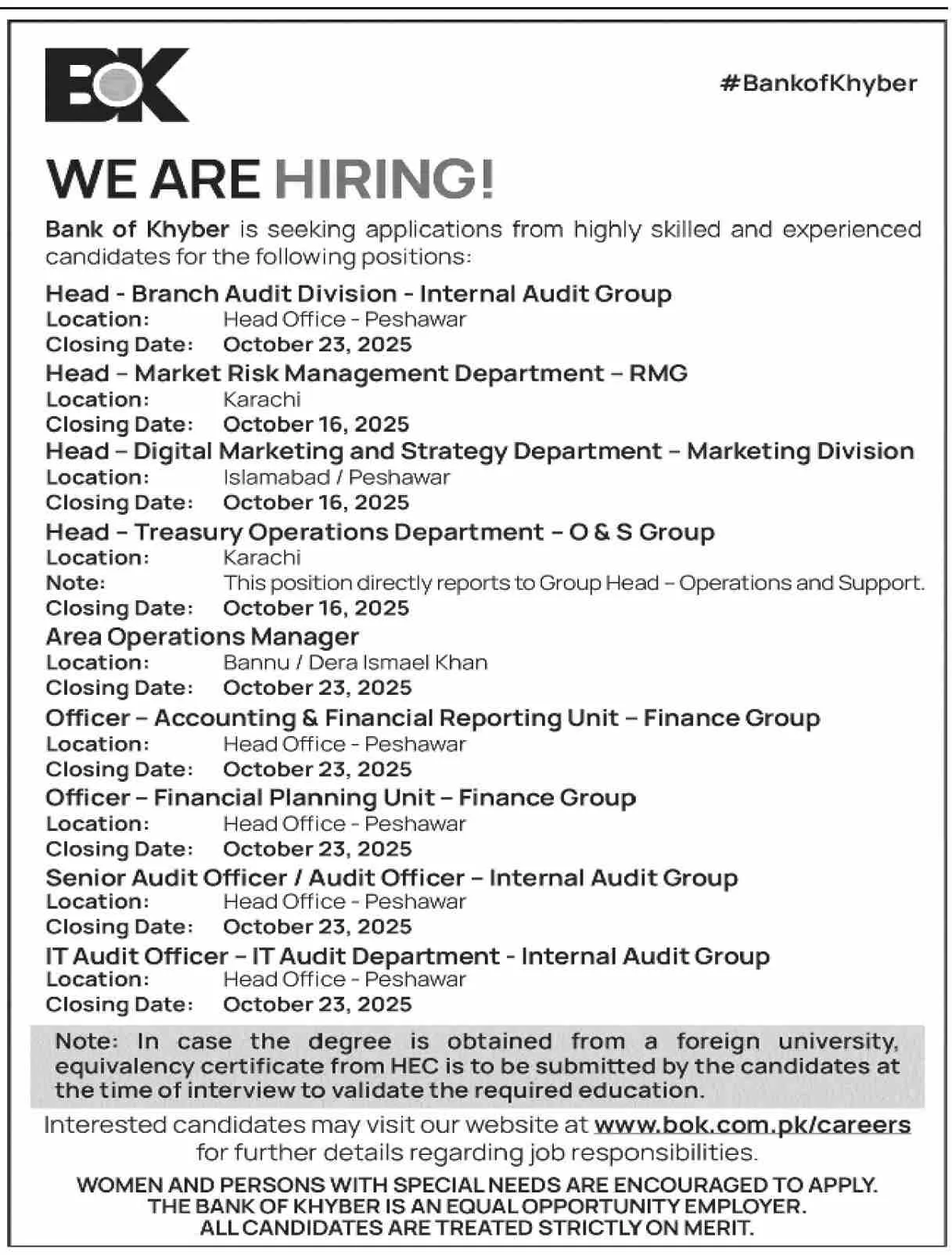  Bank of Khyber BOK Jobs 2025