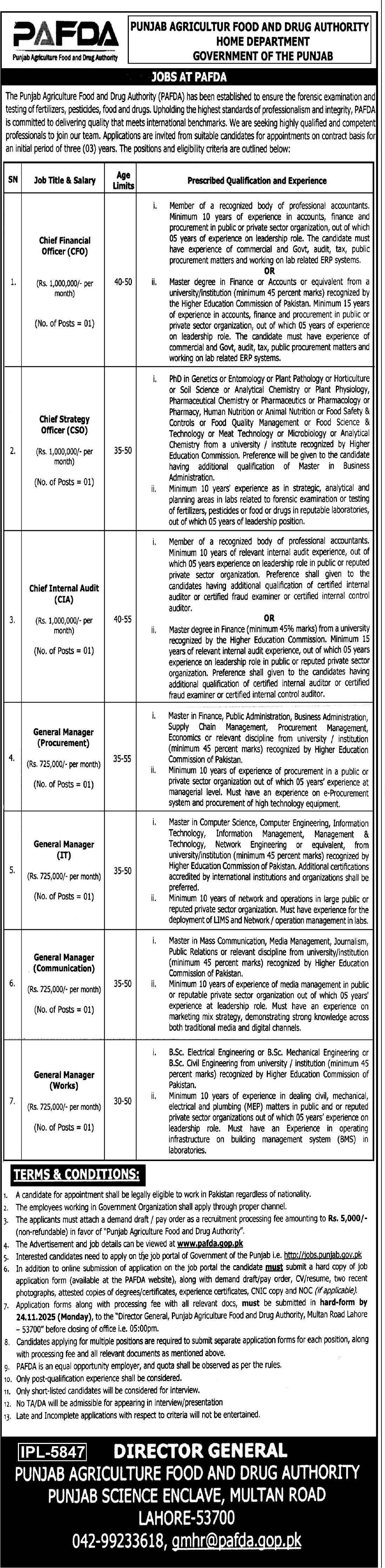  PAFDA Jobs 2025 – Chief Officers & General Managers 
