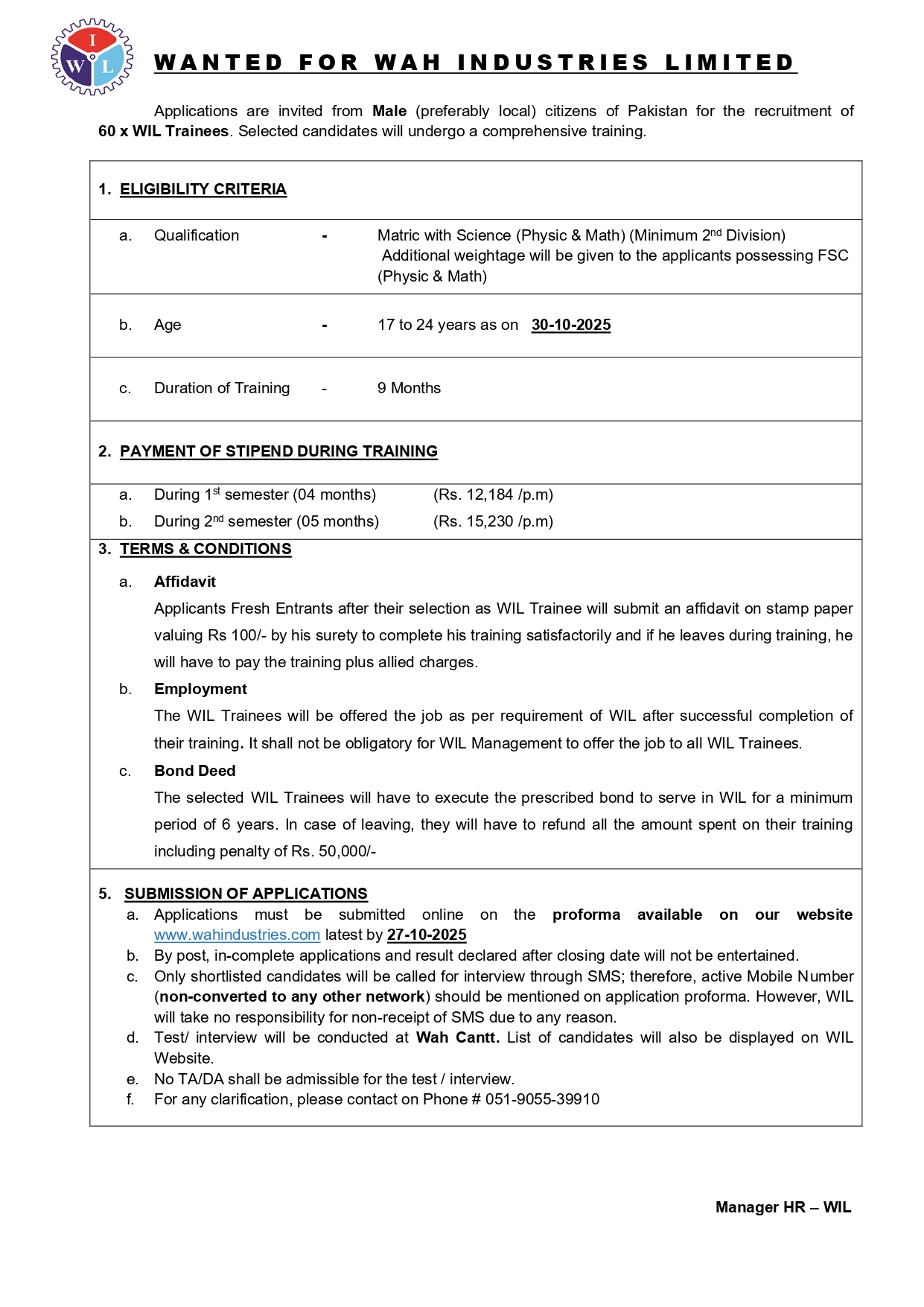  Wah Industries Limited Jobs 2025 
