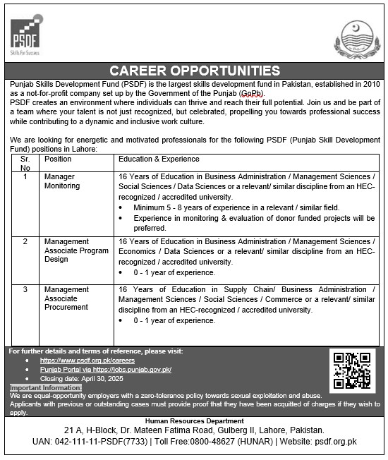  Punjab Skills Development Fund (PSDF) Lahore jobs 