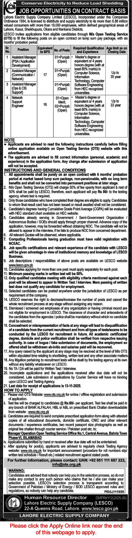  LESCO Jobs 2025 | Apply Online for Assistant Manager & Engineer 
