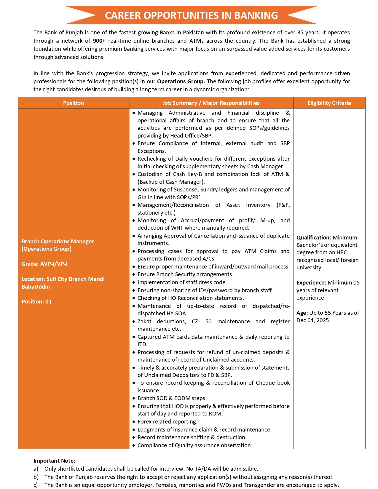  Branch Operations Manager Job – Banking Careers 2025