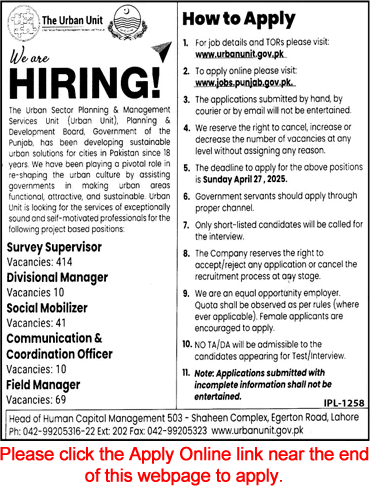  The Urban Unit Jobs April 2025 Apply Online Survey Supervisors, Field Managers & Others TUU Latest