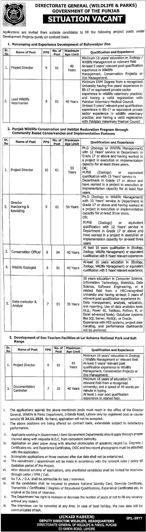  Punjab Wildlife & Parks Department Jobs 2025