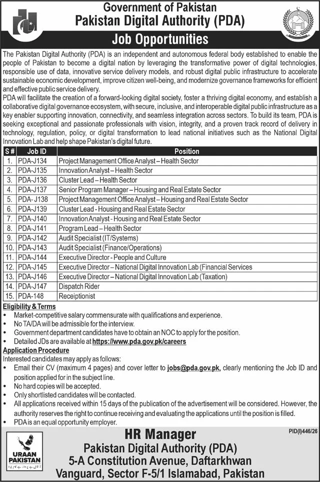 Pakistan Digital Authority PDA Jobs 2026 Apply Online