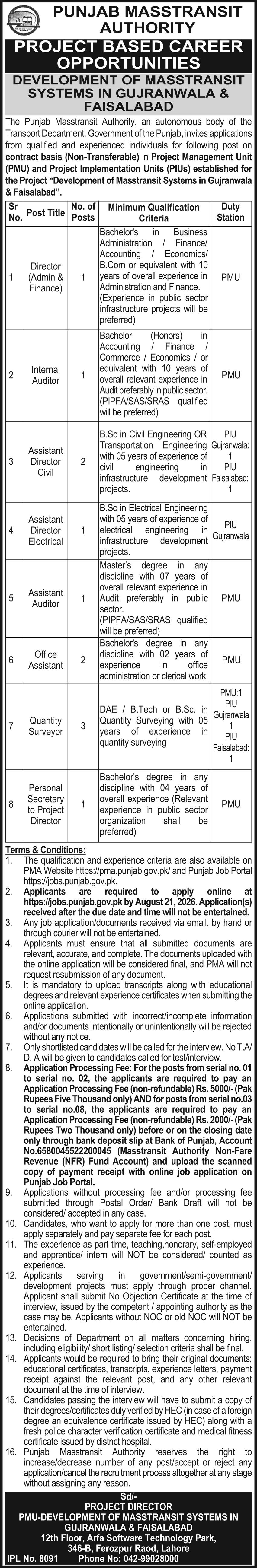 Punjab Masstransit Authority PMA Jobs 2026 Apply Online