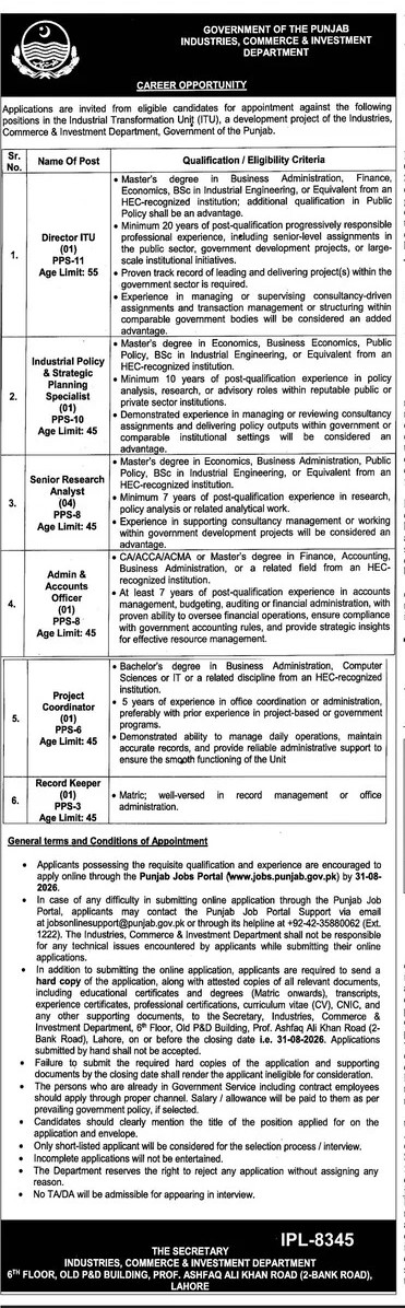 ITU Punjab Industries Commerce Jobs 2026 Apply Online