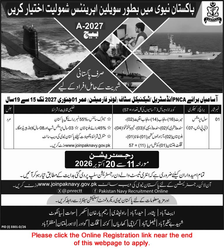 Pakistan Navy Civilian Apprentice Jobs 2026 Apply Online - Original Advertisement