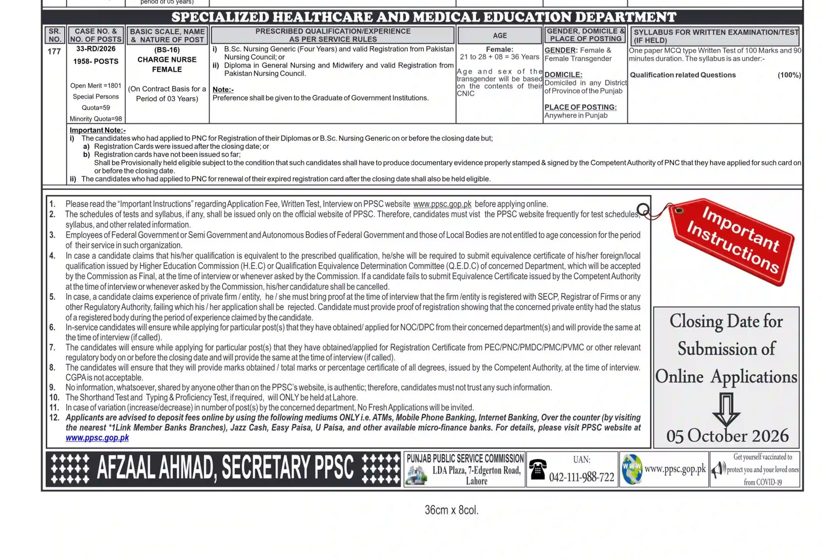 Specialized Healthcare Charge Nurse Jobs 2026 Apply Online - Original Advertisement