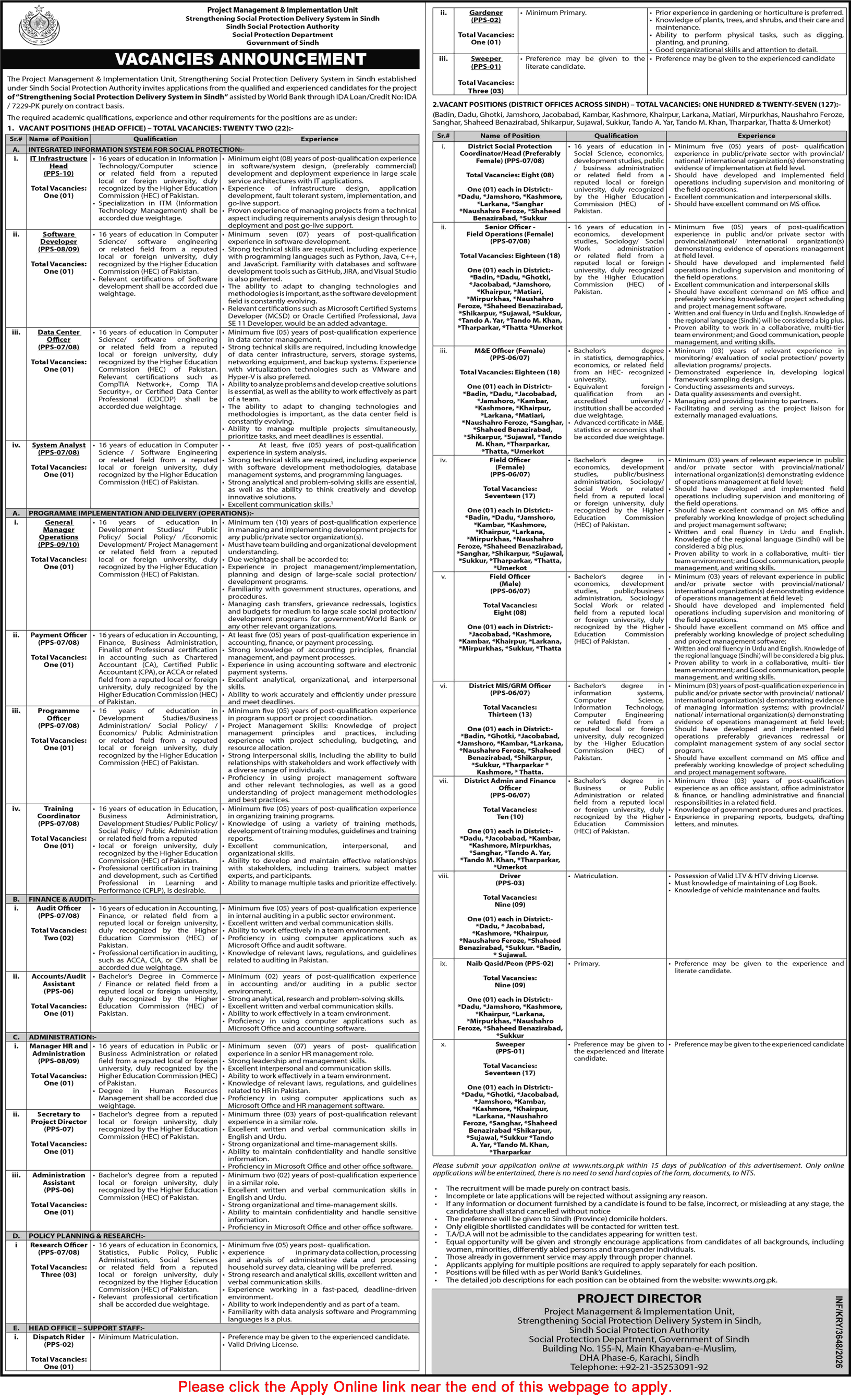 Sindh Social Protection Authority Jobs 2026 Apply Online