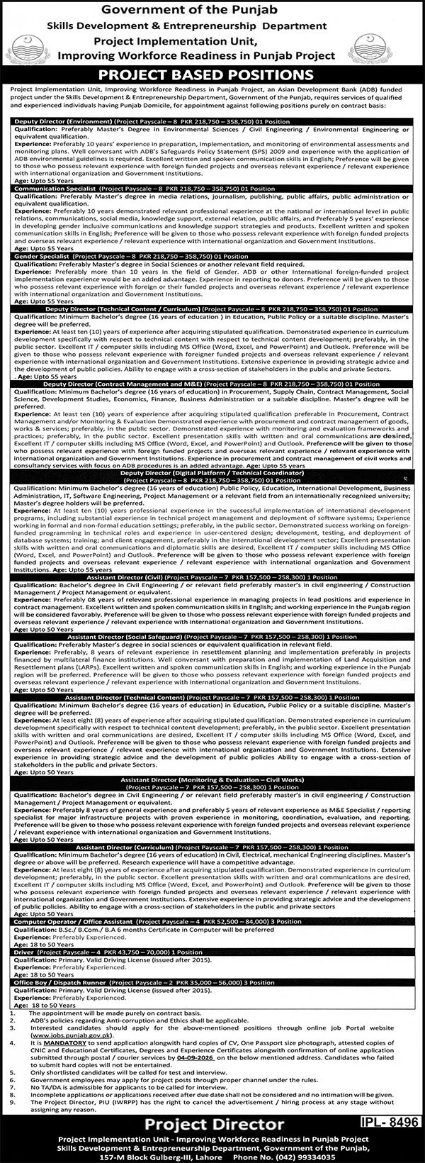 Skills Development Department Punjab Jobs 2026 Apply Online