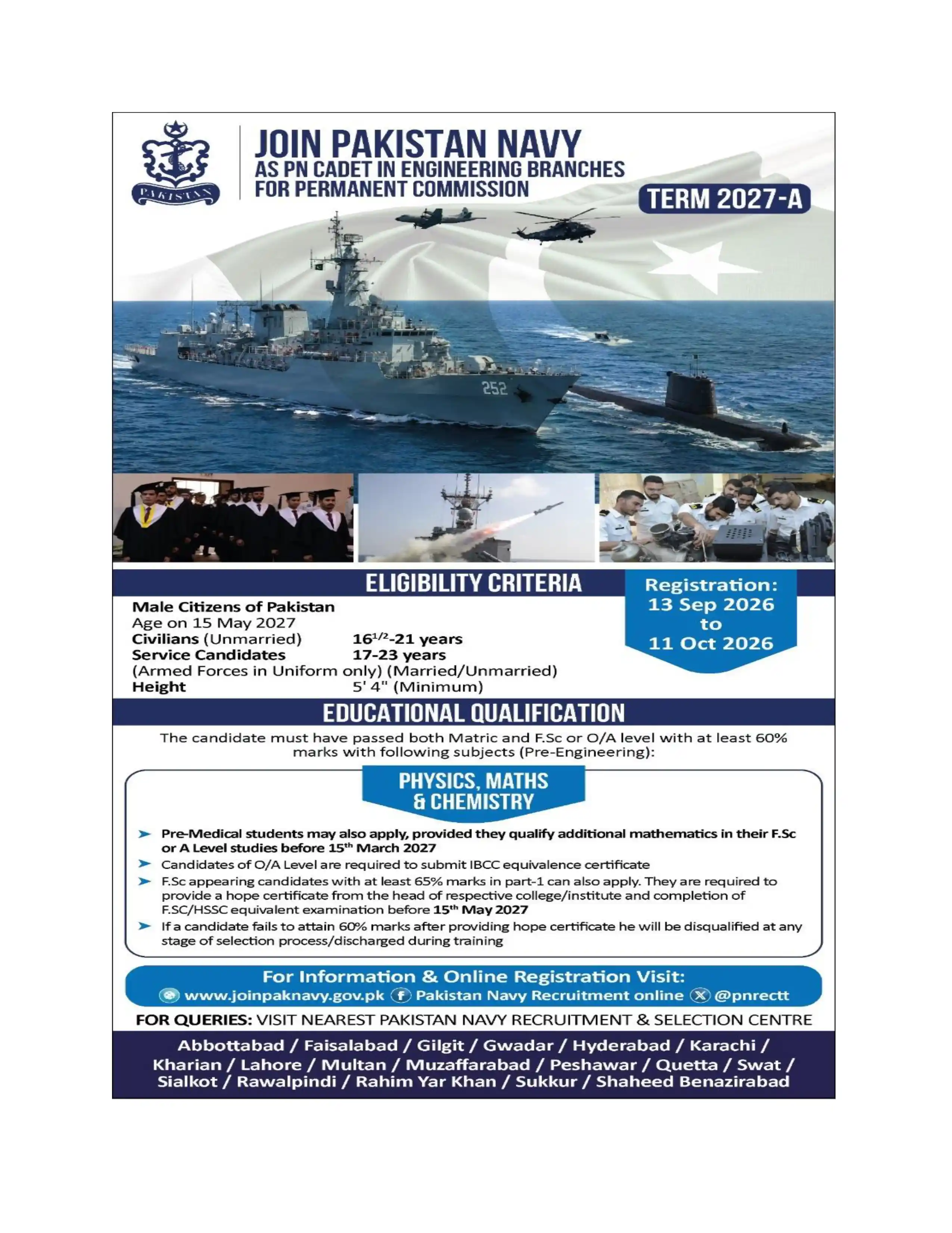 Pakistan Navy PN Cadet Engineering Jobs 2027 Apply Online - Original Advertisement