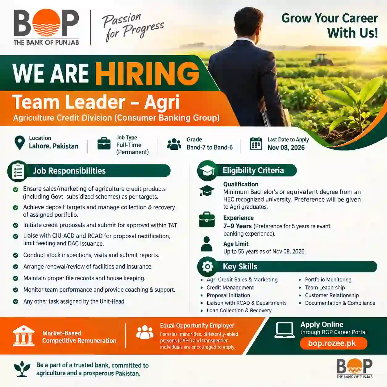 Bank of Punjab Team Leader Agri Jobs 2026 Apply Online - Original Advertisement