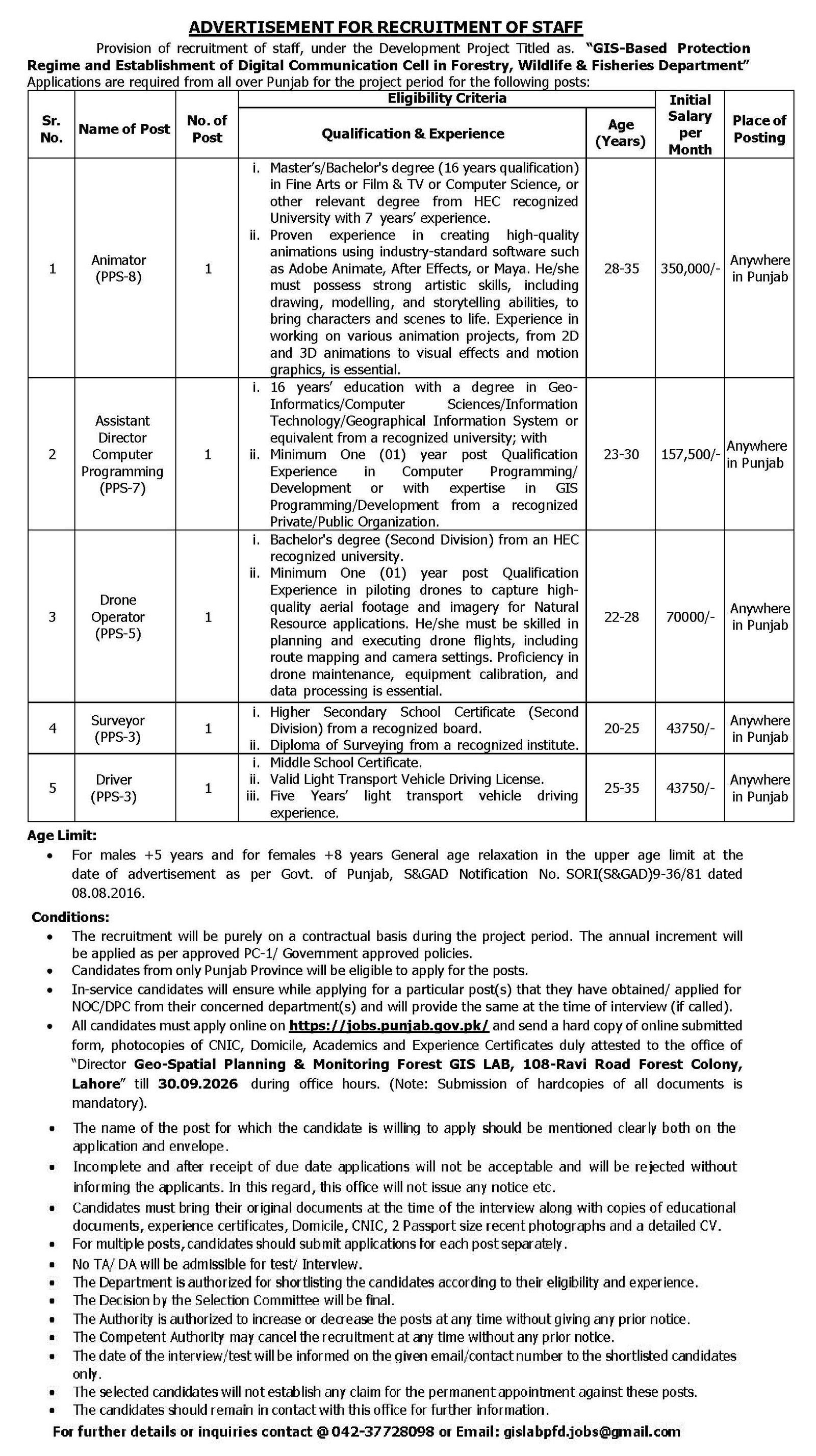 Forestry Wildlife Fisheries Punjab Jobs 2026 Apply - Original Advertisement