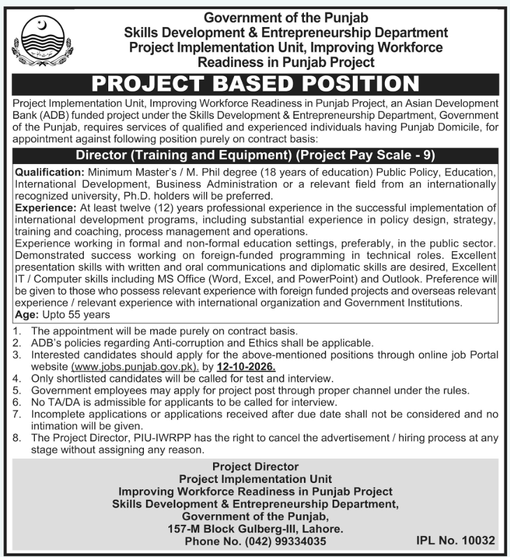 Skills Development Department Director Jobs 2026 Apply - Original Advertisement