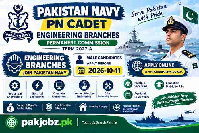 Pakistan Navy PN Cadet Engineering Jobs 2027 Apply Online - Job Poster