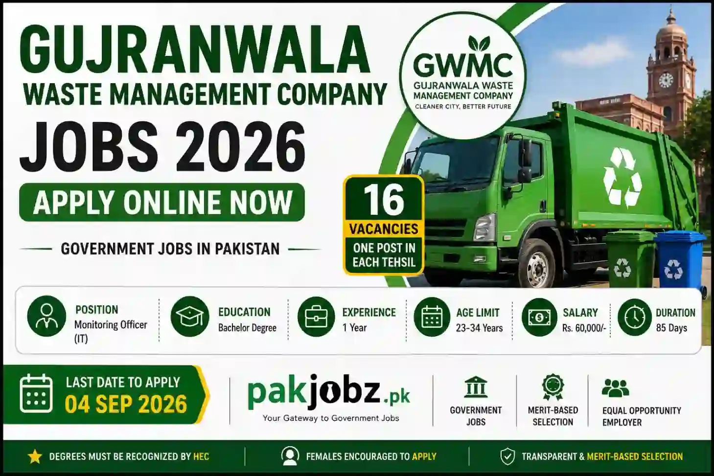 Gujranwala Waste Management Company Jobs 2026 Apply Online