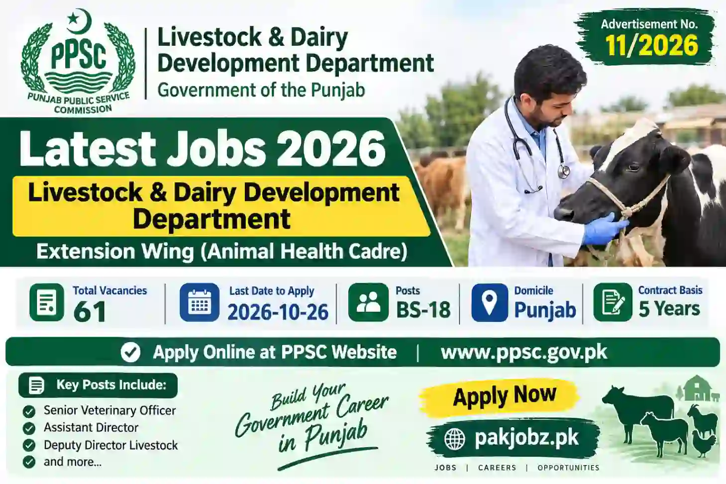 Livestock Dairy Veterinary Officer Jobs 2026 Apply Online - Job Poster