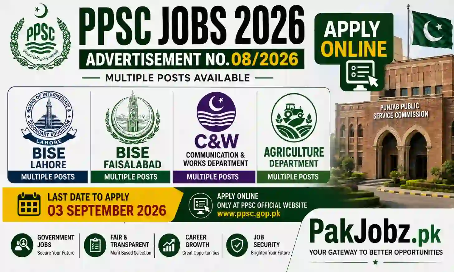 PPSC Jobs 2026 BISE Lahore Faisalabad Apply Online