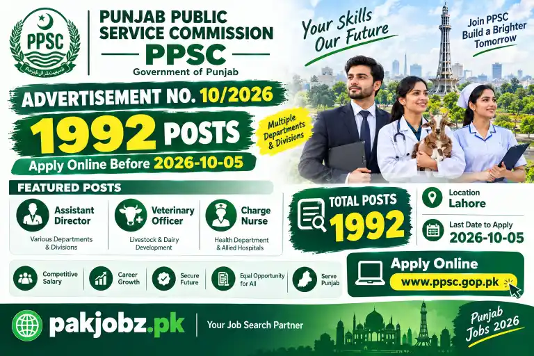 PPSC Lahore Jobs 2026 Advertisement No.10 Apply Online - Job Poster
