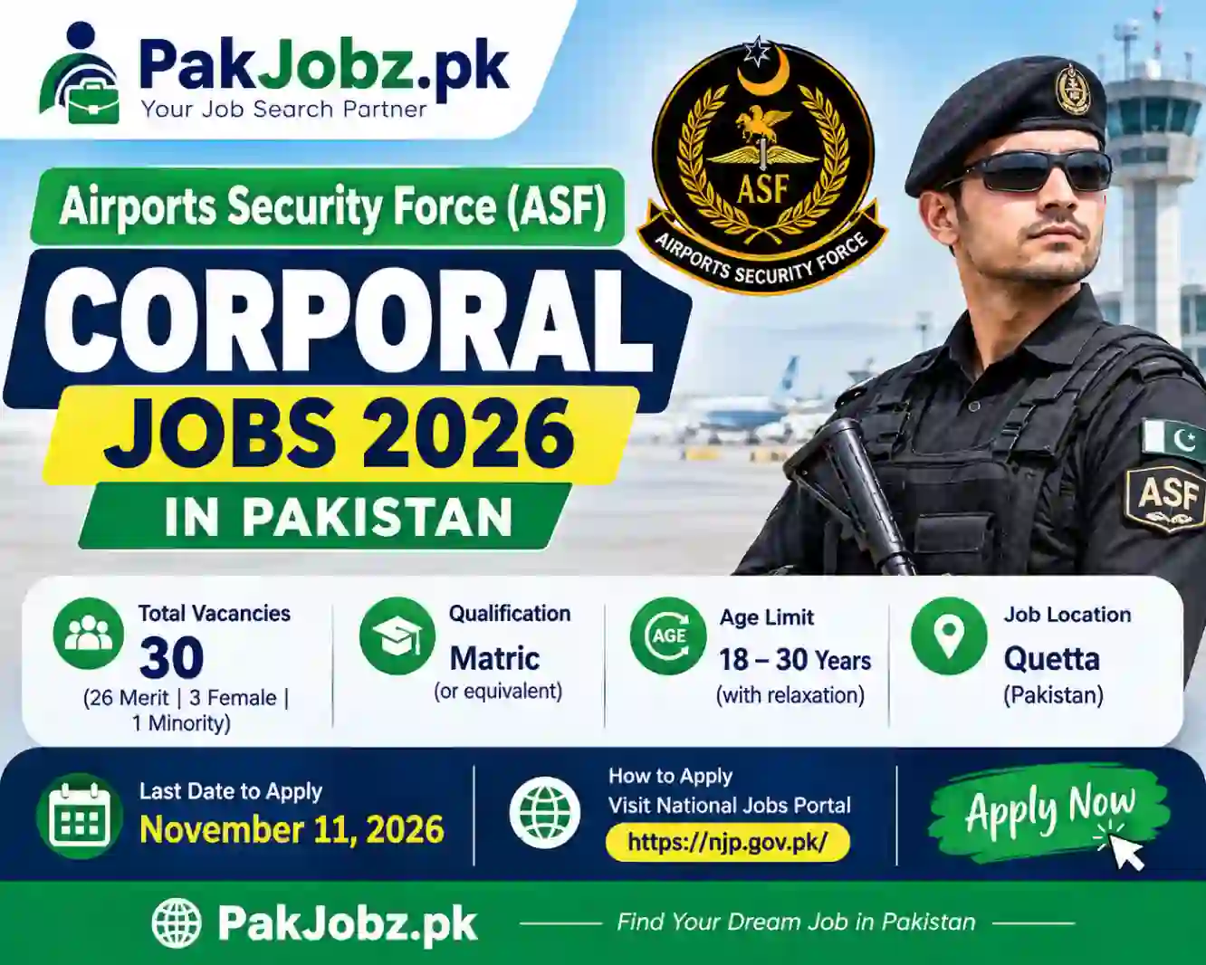 ASF Corporal Jobs 2026 in Pakistan Apply Online - Job Poster