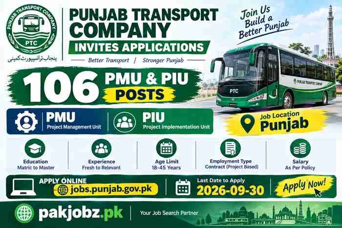 Punjab Transport Company Jobs 2026 PMU PIU Apply Online - Job Poster