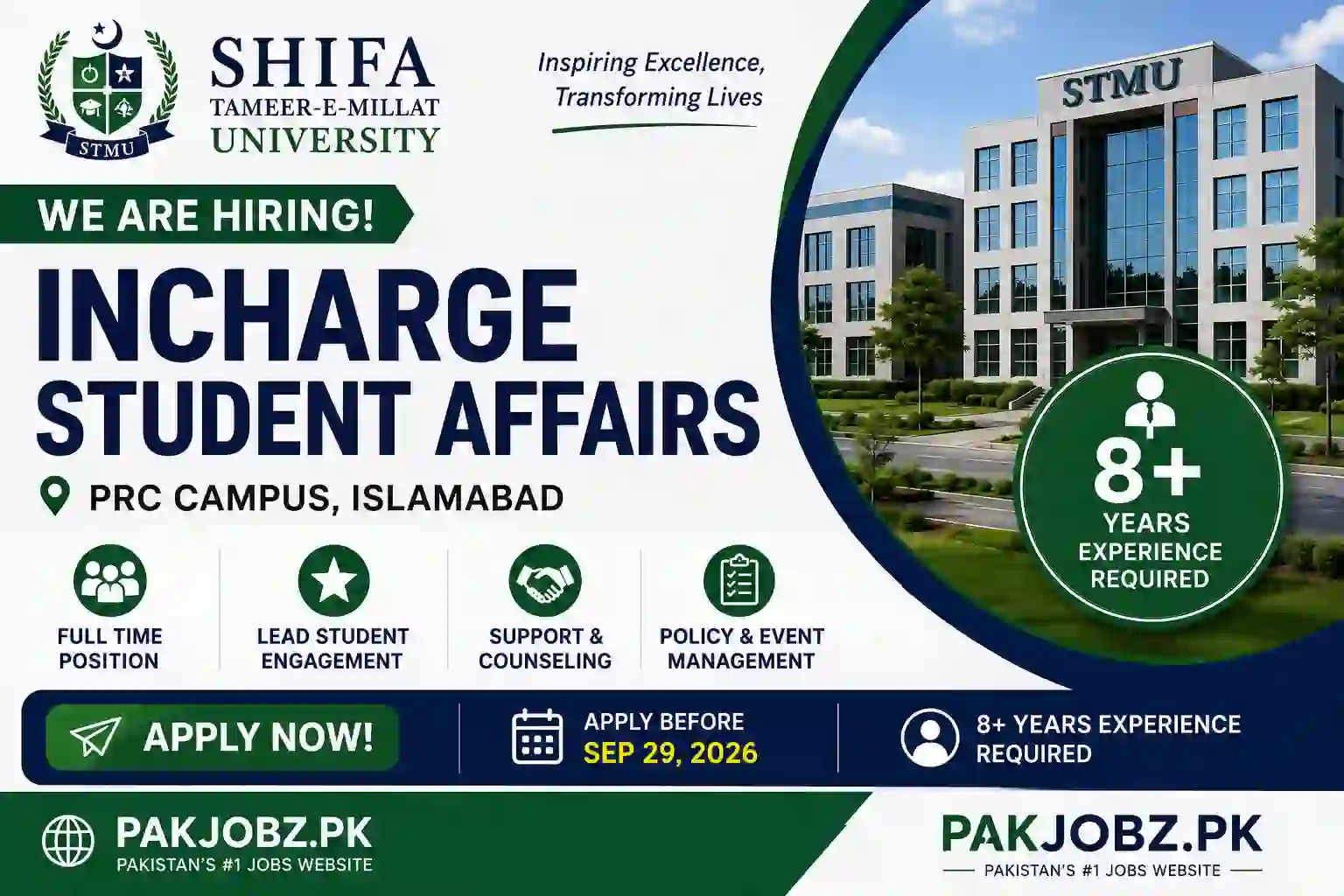 STMU Student Affairs Incharge PRC Jobs 2026 Apply Online - Job Poster