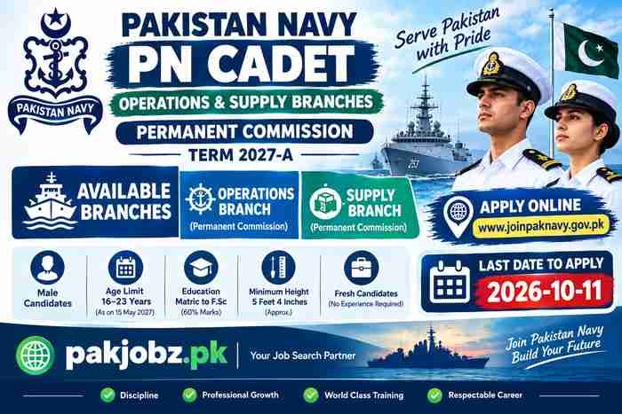 Pakistan Navy PN Cadet Operations Supply Jobs 2027 Apply - Job Poster