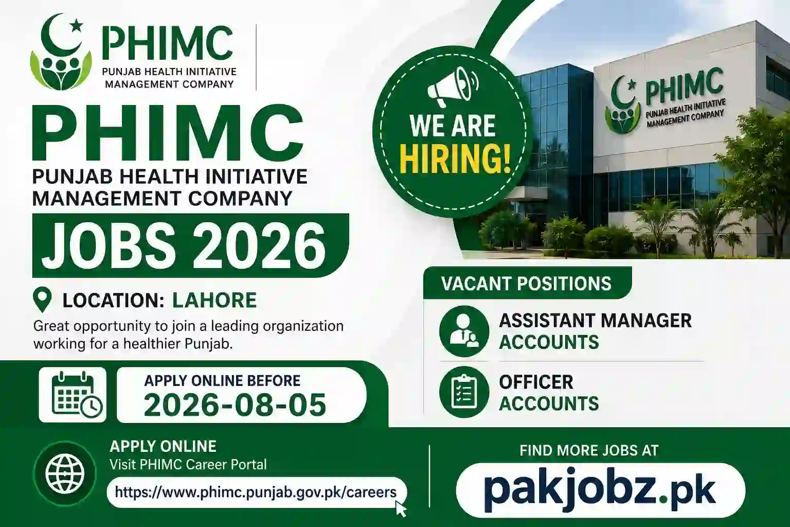 PHIMC Lahore Jobs 2026 Assistant Manager Apply Online