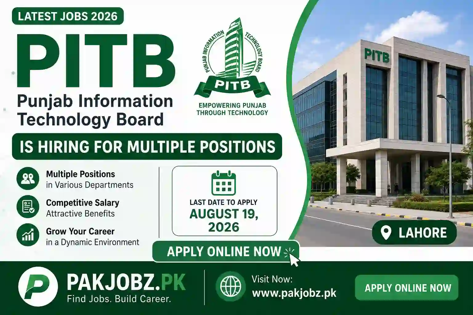 PITB Multiple Career Opportunities Jobs 2026 Apply Online