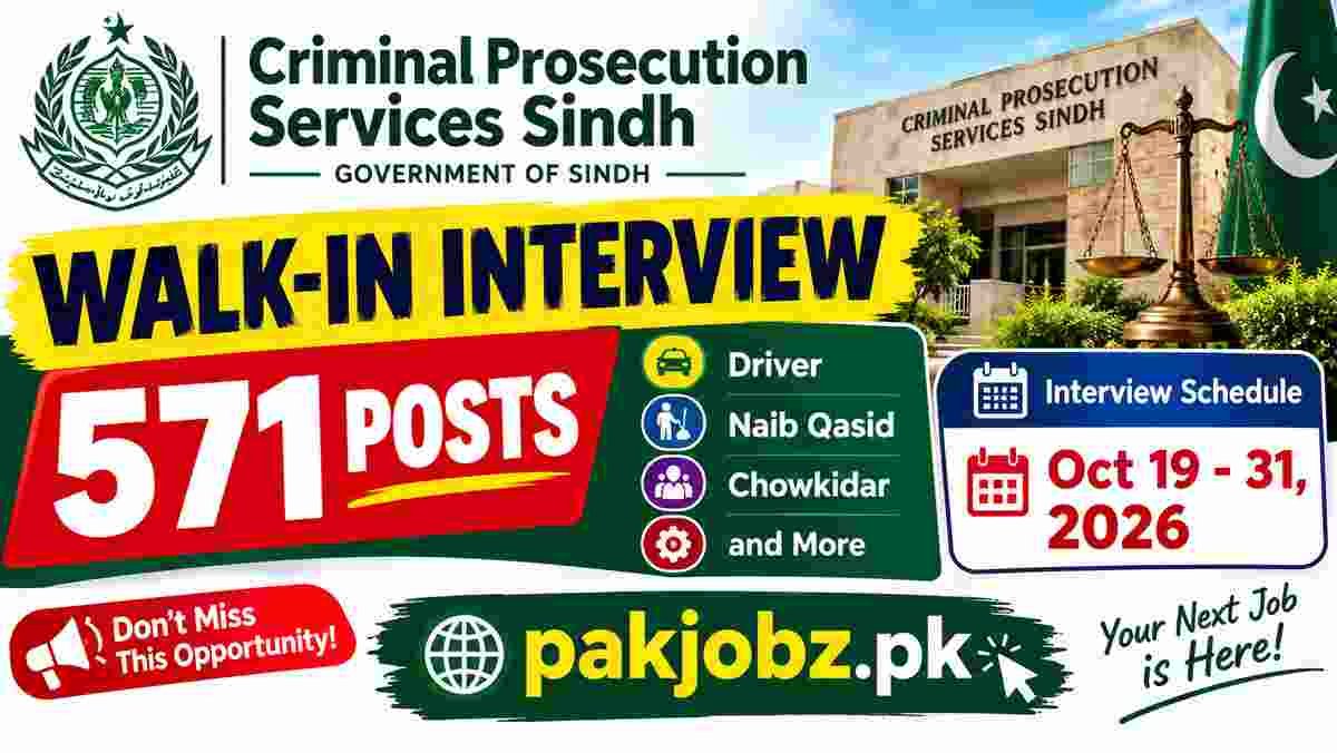 Prosecutor General Sindh Walk-In Interview Jobs 2026 - Job Poster