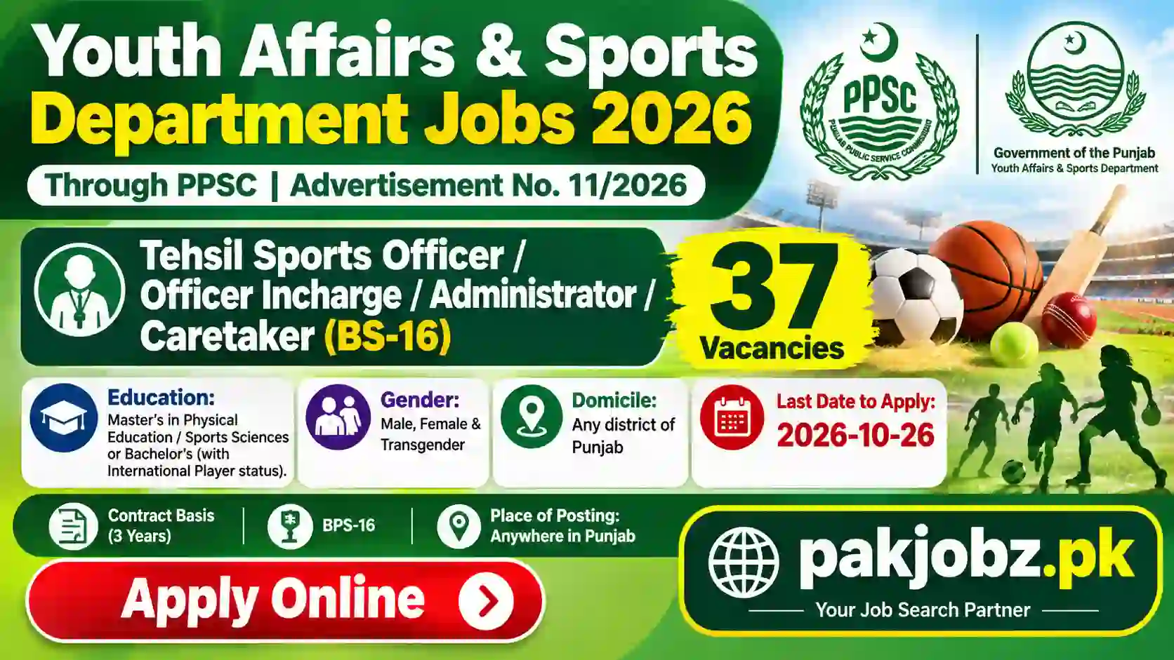 Punjab Youth Affairs Sports Officer Jobs 2026 Apply Online - Job Poster