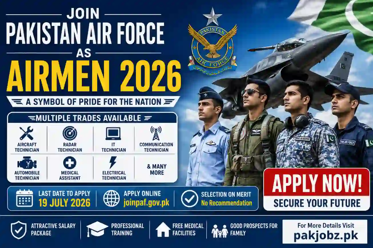 Join Pakistan Air Force Airmen Jobs 2026 Apply Online