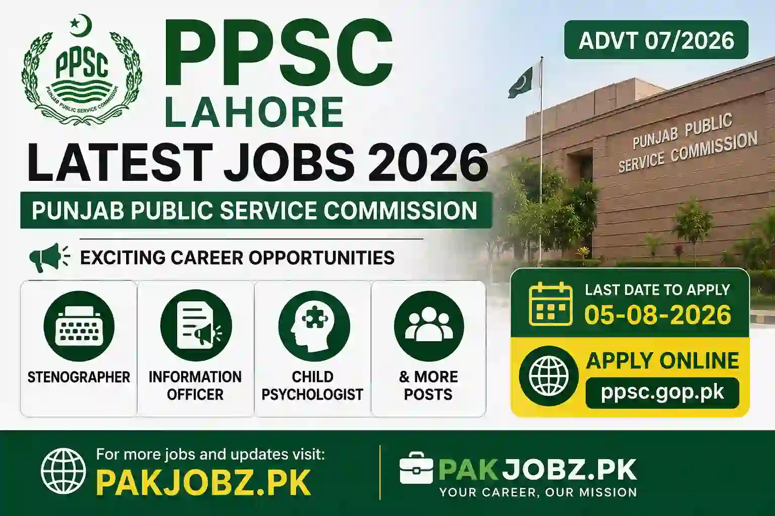 PPSC Lahore Stenographer & Multiple Posts Jobs 2026