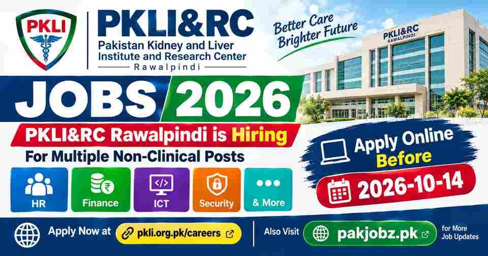 PKLI&RC Rawalpindi Jobs 2026 Multiple Posts Apply Online - Job Poster