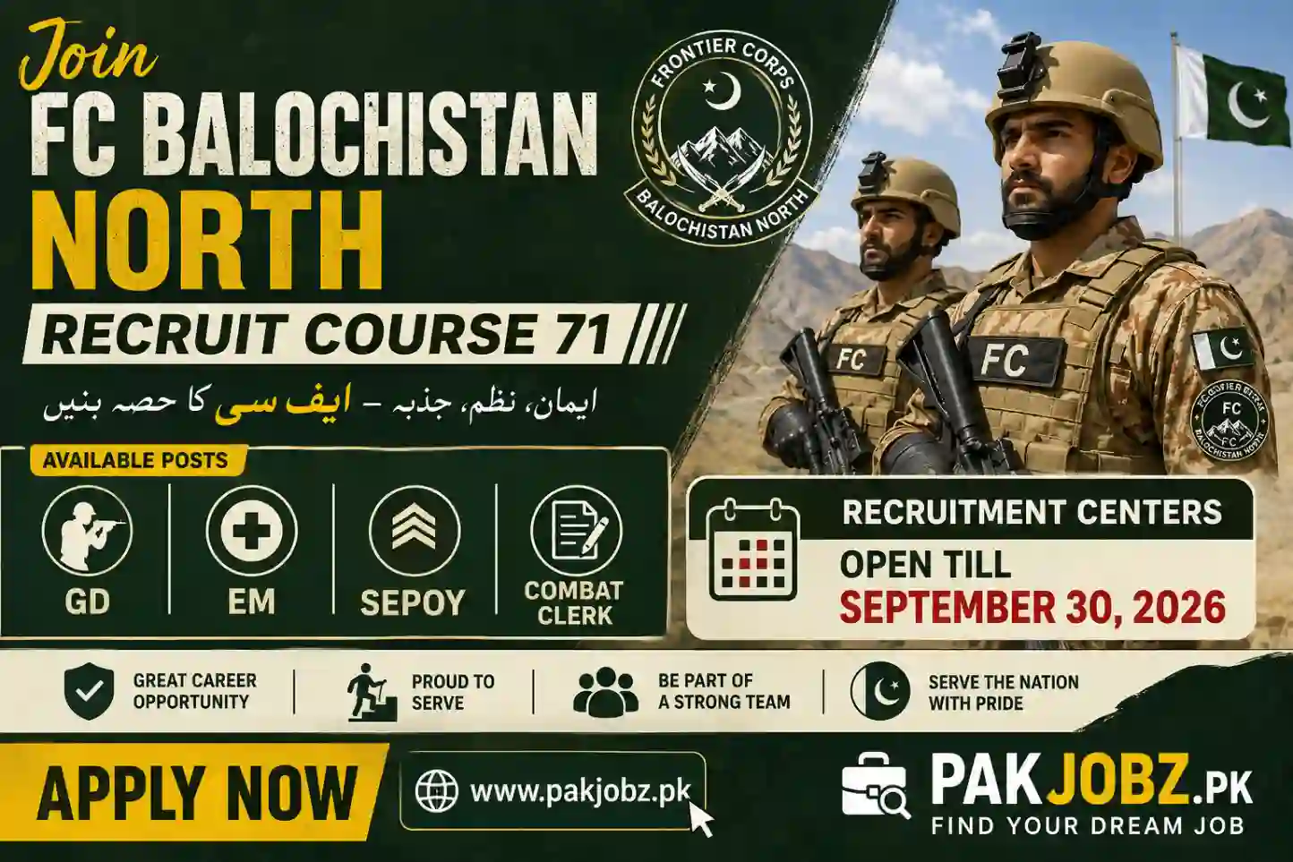 FC Balochistan North Jobs 2026 - Course 71 Apply Now - Job Poster