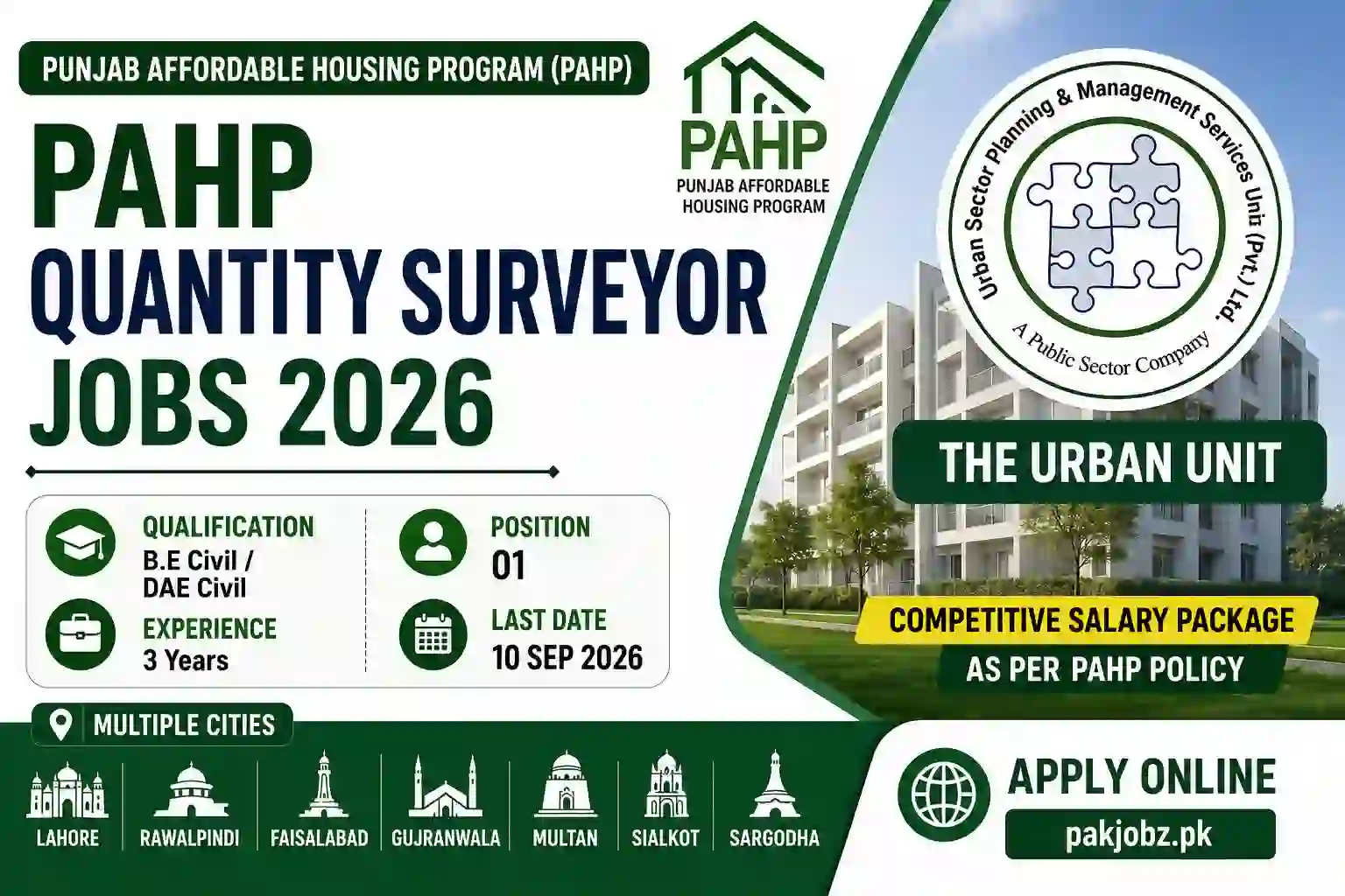 Punjab Housing PAHP Quantity Surveyor Jobs 2026 Apply Online - Job Poster