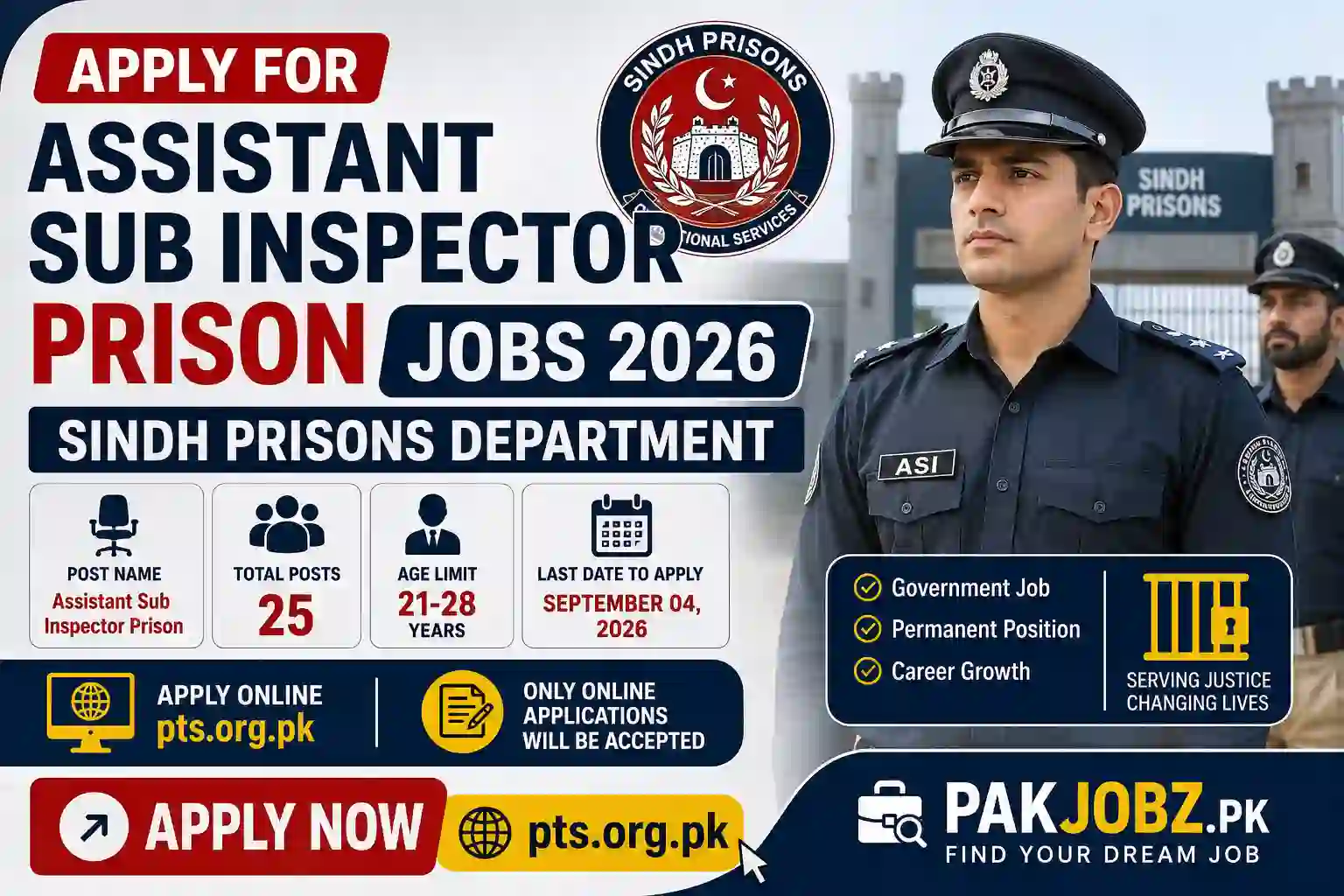 Sindh Prisons ASI Prison Jobs 2026 - Apply Online via PTS - Job Poster